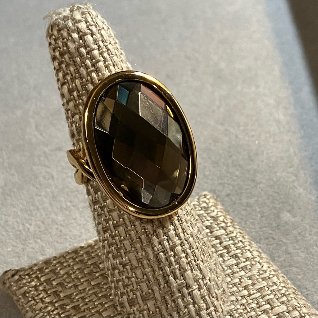 Nwt Camille Lucie Smoky Quartz Glass Faceted Cabochon Cameo Setting Ring